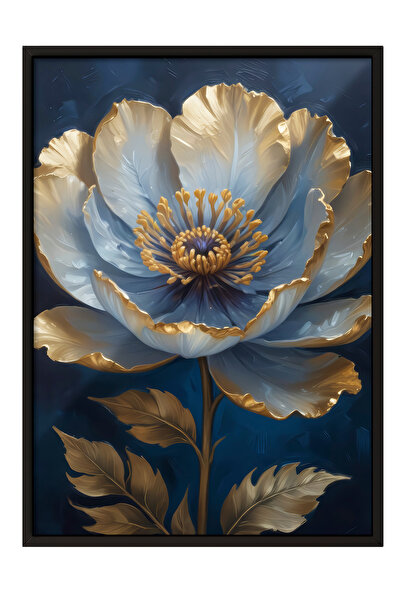 Zestia Tablou înrămat negru, floare albastră aurie - Artă de lux, Poster deco...