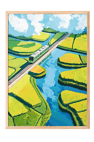 Zestia Tablou cu ramă din lemn, Drum sub Soarele Roșu - Peisaj abstract, Post...