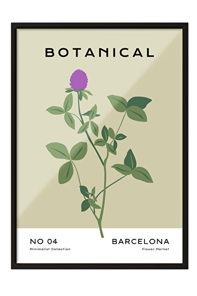 Zestia Tablou în ramă neagră, Plantă de trifoi violet – Botanică vintage, Pos...
