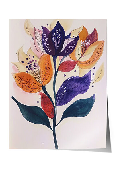 Zestia Poster fără ramă, floare violet portocalie - Minimal artistic, poster ...
