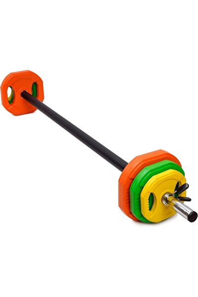 Generic Adjustable 20kg Weight Set - Home Gym Cast Iron Rubber-Coated Plates with Bar & Spring Collars