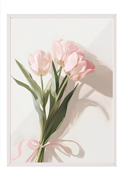Zestia Tablou în ramă albă, lalele roz elegante – Botanică în pasteluri, Post...