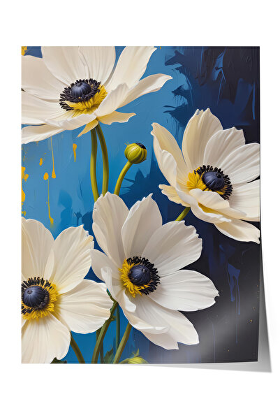 Zestia Poster fără ramă, margarete albe pe fundal albastru - floare vibrantă,...