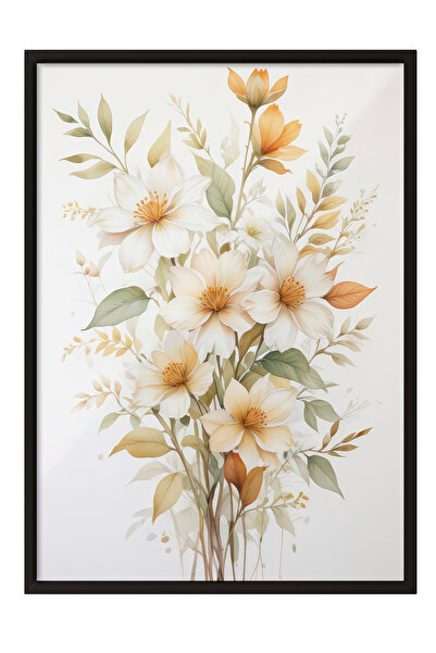 Zestia Tablou cu ramă neagră, aranjament floral în tonuri crem - elegant, dec...