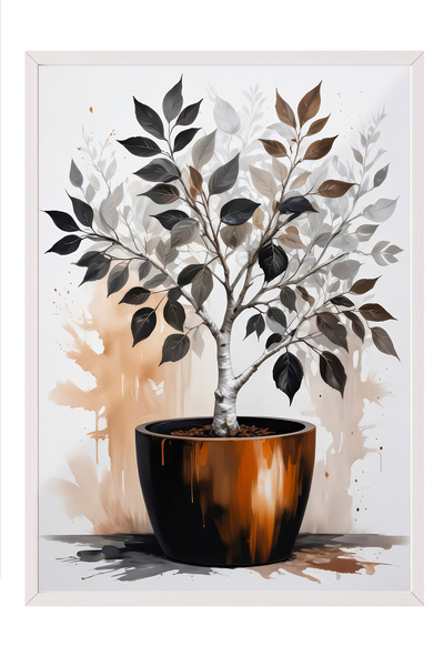 Zestia Πίνακας με λευκό πλαίσιο, Φυτό σε γλάστρα σε ζεστούς τόνους – Μοντέρνα...