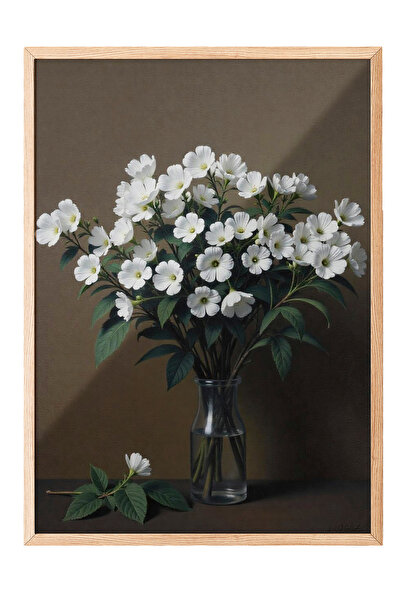 Zestia Tablou cu ramă din lemn, Buchet de flori albe – Botanică în pasteluri,...