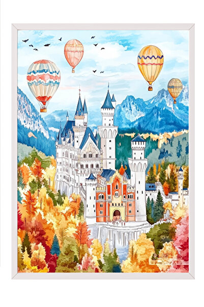 Zestia Tablou înrămat alb, Castel și Baloane - Peisaj de poveste, Poster deco...