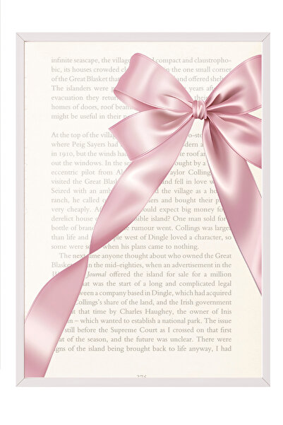 Zestia Tablou cu ramă albă, panglică roz și pagină de carte - Minimal, Poster...