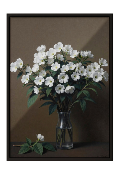 Zestia Tablou înrămat negru, Buchet de flori albe – Botanică în pasteluri, Po...