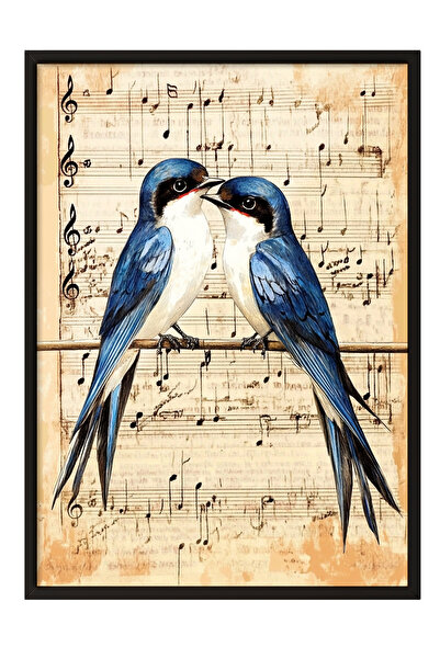Zestia Tablou înrămat negru, Două păsări pe partituri – Muzică romantică, Pos...