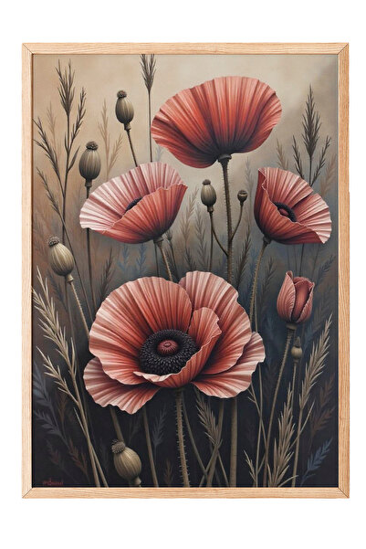 Zestia Tablou cu ramă din lemn, Macișori roșii – Câmp romantic de flori, Post...