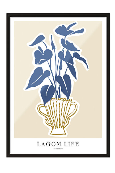 Zestia Tablou în ramă neagră, Plantă cu frunze albastre – Stil Lagom, Poster ...