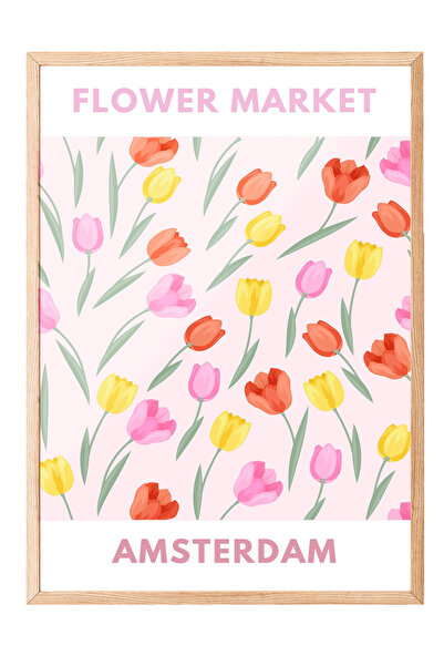 Zestia Tablou cu ramă din lemn, Piața de lalele din Amsterdam – Orașul floril...