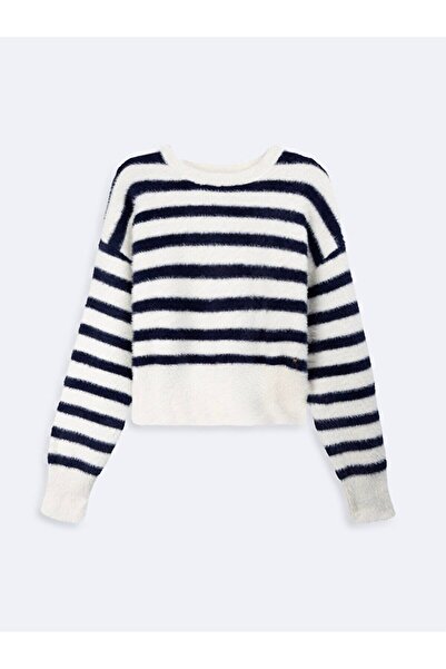 Ltb Crew Neck Striped Knitwear White Sweater