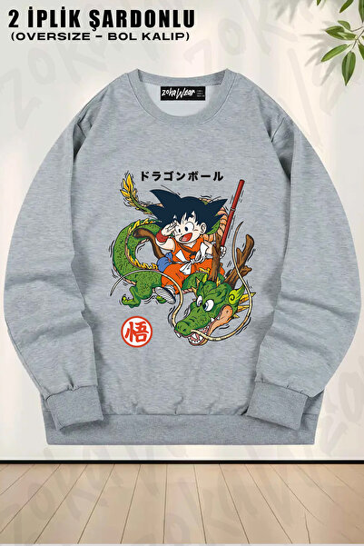 ZOKAWEAR Pulover supradimensionat unisex cu imprimeu Dragon Ball Goku Shenron...