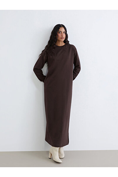 LC Waikiki Φόρεμα LCW Modest καφέ με λαιμόκοψη ποδηλάτου