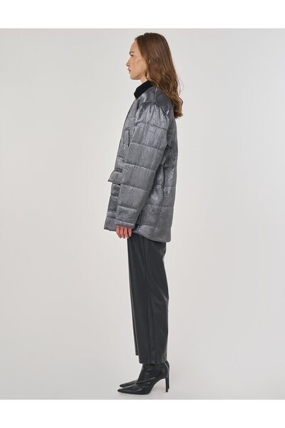 Kayra Μπουφάν με βελούδινο λαιμόκοψη ανθρακί