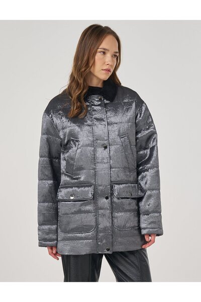 Kayra Μπουφάν με βελούδινο λαιμόκοψη ανθρακί