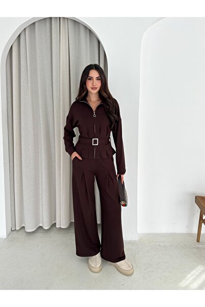 winmoda MODAL KUMAŞ KEMERLİ CEKET VE BAGGY ALT EŞOFMAN - MODAL EŞOFMAN TAKIMI KEMERLİ