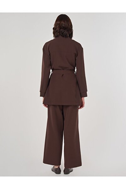 Kayra Double Suit with Stitching Detail Dark Brown