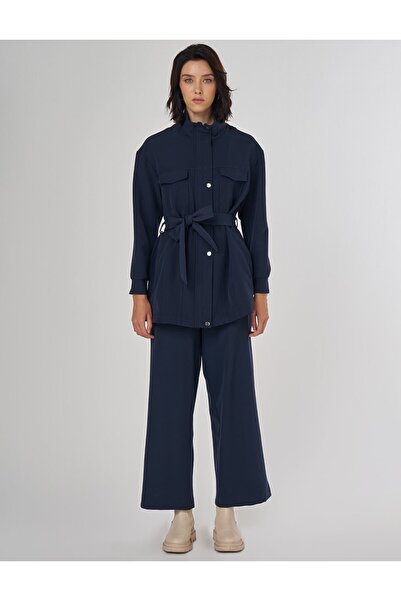 Kayra Double Suit with Stitching Detail Dark Navy Blue