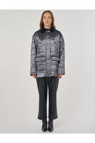 Kayra Μπουφάν με βελούδινο λαιμόκοψη ανθρακί