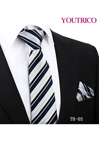 Youtrico طقم ربطة عنق ومنديل من قطعتين - بدلة رسمية مصنوعة يدويًا