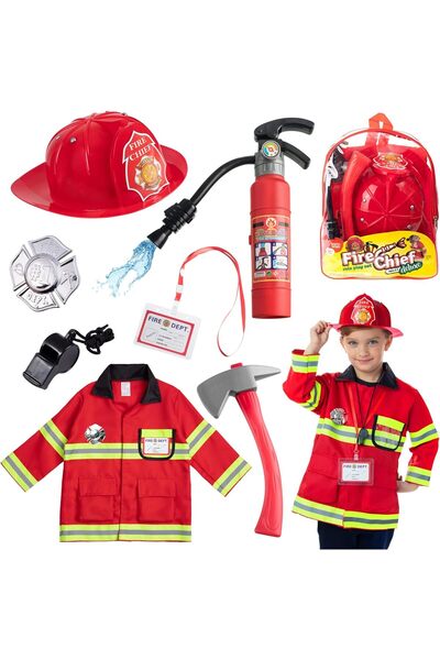 007 Born Toys 8 PC Premium Washable Kids Fireman Costume with Accessories