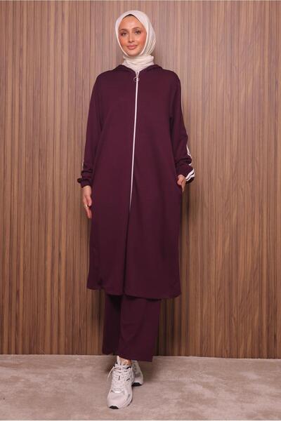 TRENDTESETTÜR Women's Burgundy Hooded Pants Suit t 0835