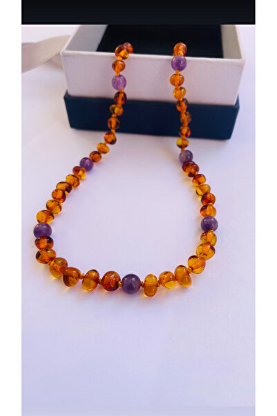 NİSSBEBE Certified Original Drop Amber Necklace and Adult Turquoise Bracelet