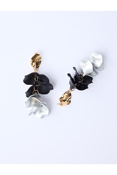 Jimmy Key Siyah Üç Boyutlu Renk Geçişli Çiçek Figürlü Küpe