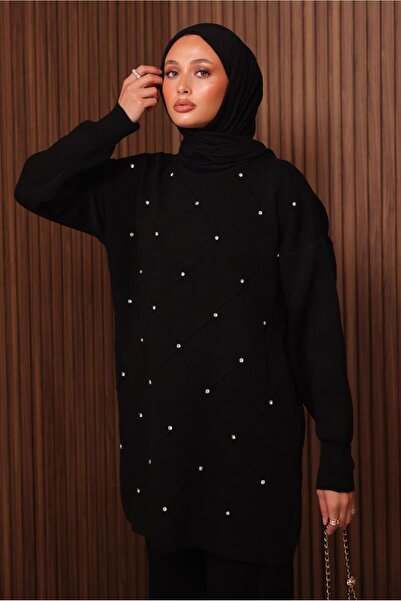 TRENDTESETTÜR Women's Black Pants and Knitwear Set t 7607