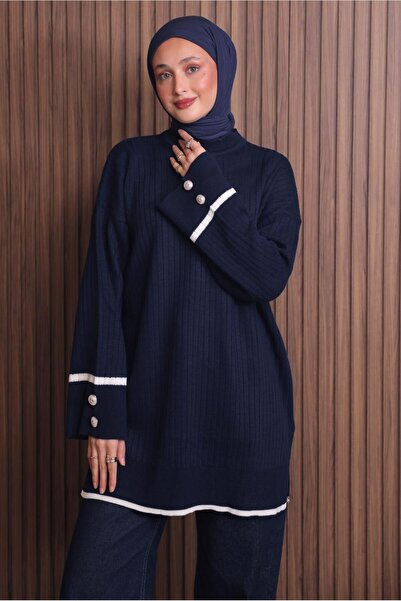 TRENDTESETTÜR Women's Navy Blue Tricot Tunic t 0217