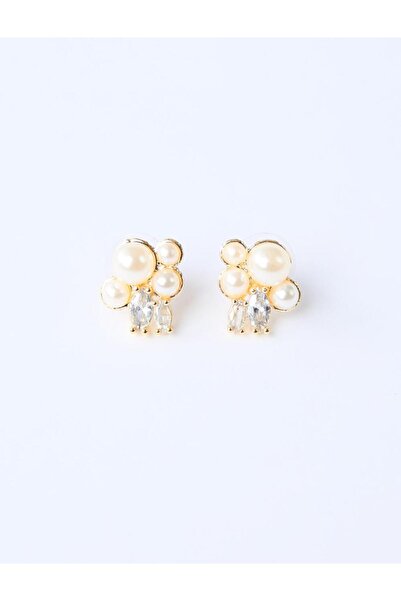Jimmy Key White Multi Ball Pearl Detailed Shiny Stone Earrings