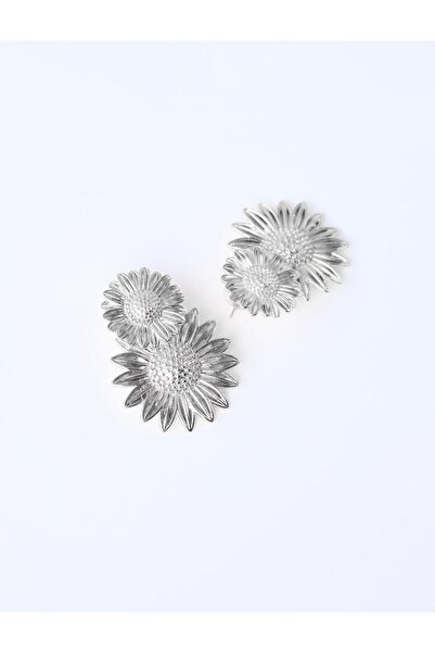 Jimmy Key Gümüş Rengi İkili Çiçek Figürlü Parlak Küpe