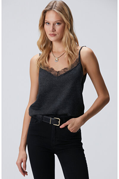 Network Antrasit Dantel Detaylı İnce Triko Atlet