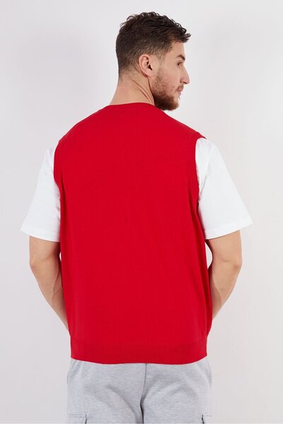 Chaps Men V-neck Sleeveless Knitted Sweater Vest, Red