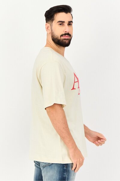 Amiri Men Crew Neck Short Sleeve Brand Logo T-Shirt, Beige