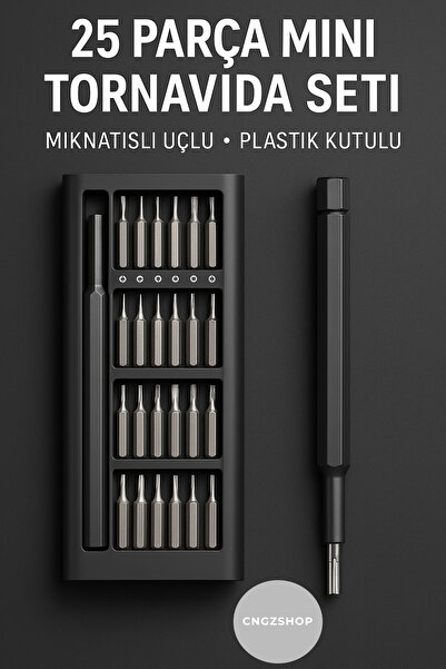 CNGZSHOP Özel Üretim 25 Parça Mini Tornavida Seti | Laptop, Gözlük, Saat, Telefon Tamir Mıknatıslı Uçlu | Pla