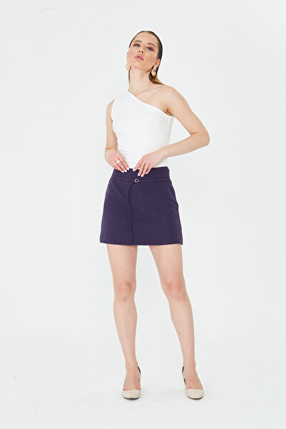 LA PANTE Metal Tokalı ,Kuşaklı ,Yandan Fermuarlı Şort Etek