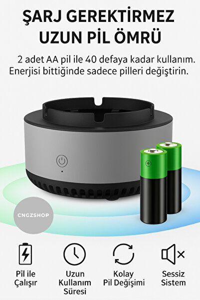 CNGZSHOP Duman Çeken Küllük | Kokuyu Hapseden Akıllı Kül Tablası | Dumanı İçi...