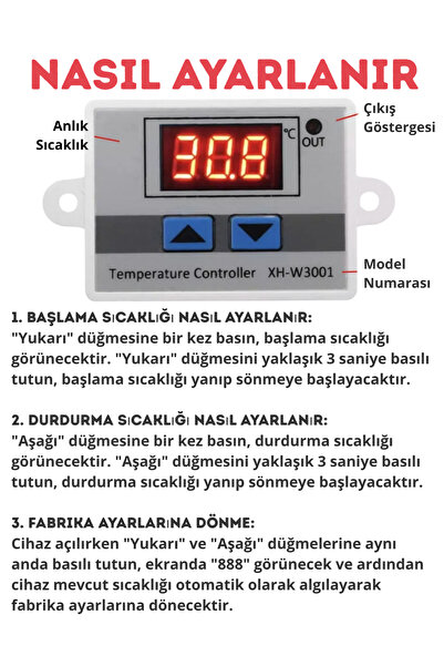 RoboPazar XH-W3001 220V AC Dijital Termostat 1500W (2 adet)