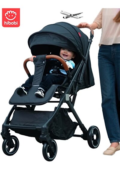 hibobi Lightweight Foldable Stroller with 360° Wheels, Sunshade Canopy, Large Basket & 5-Point Harness
