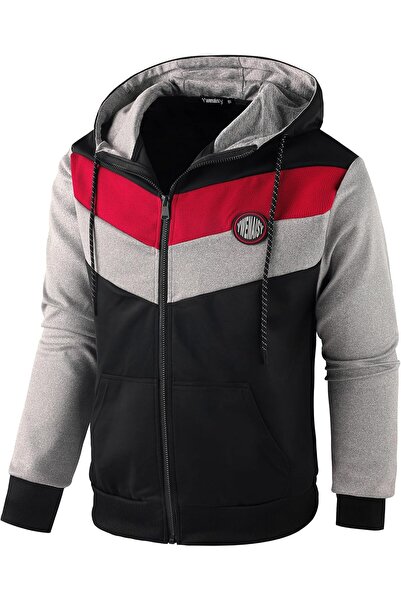 Ywellars Ανδρικό μπουφάν φόρμας με κουκούλα Ywenaisy, χρωματικό μπλοκ (μαύρο-...