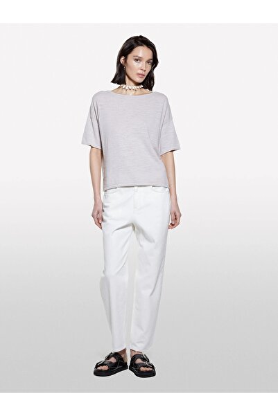 Sisley Linen Blend Crew Neck Oversized T-Shirt Women's Gray T-Shirt - 325P105Gm106H