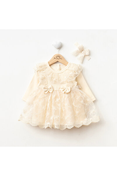 Miniday Baby Kız Bebek Mevlütlük Elbise Dantelli Bandanalı