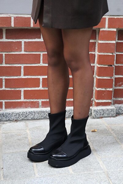 BeBeQ Store Ghete de damă Luna Black Skuba Fabric cu talpă scurtă