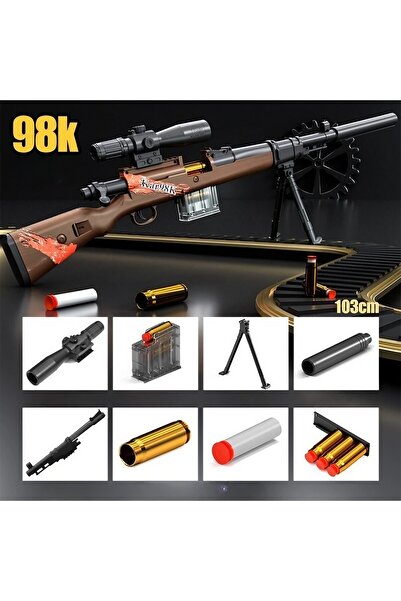 dalip 98K Ultra-Realistic Toy Gun Dalip, Manual, with Scope, 10 Foam Projectiles, 5 Cartridges, 103 cm, 1