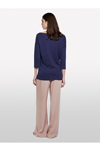 Sisley Γυναικείο μπλουζάκι Modal Blended Boat Neck Regular Fit ΜΠΛΟΥΖΑ ΣΚΟΥΡΟ ΜΠΛΕ - 325P3QU4L12EE