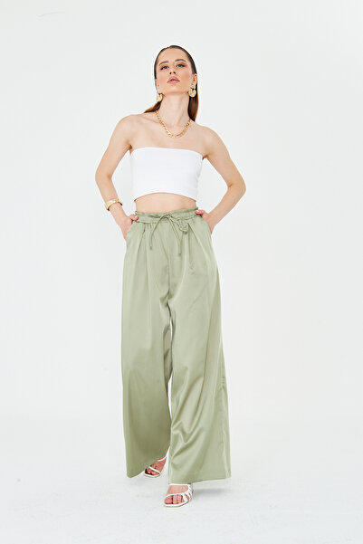 LA PANTE Wide Leg Trousers with Elastic Waist and Laces